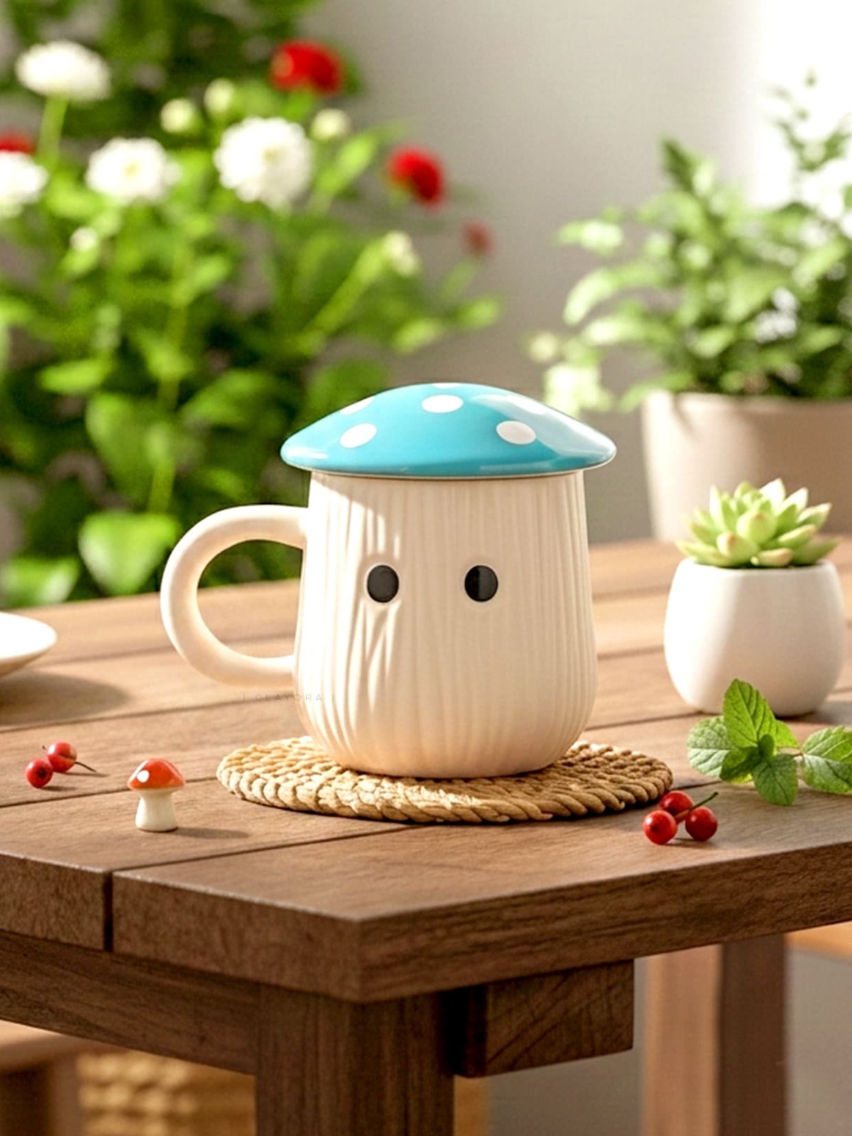 Blue Mushroom Coffee Mug with Lid