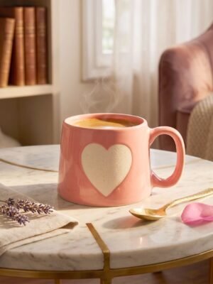 White Heart Pink Ceramic Coffee Mug