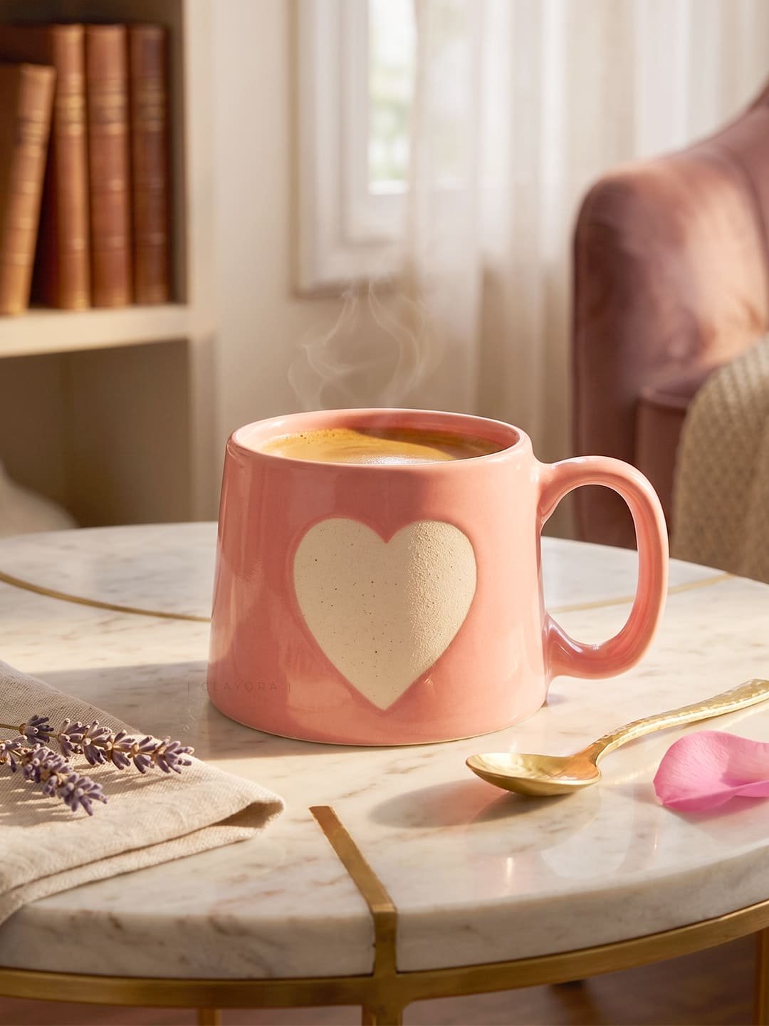 White Heart Pink Ceramic Coffee Mug