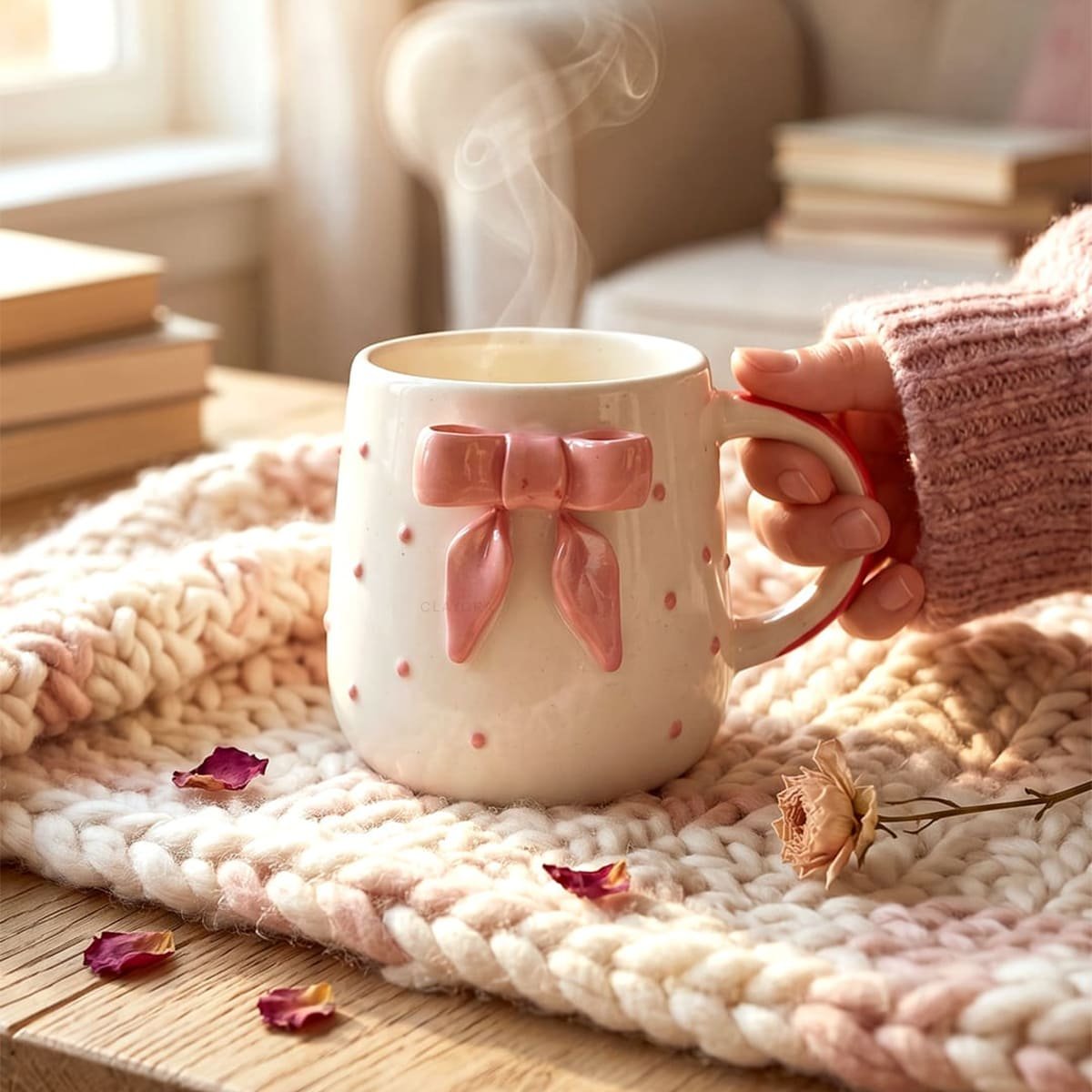 Pink Bow Ceramic Aesthetic Mug