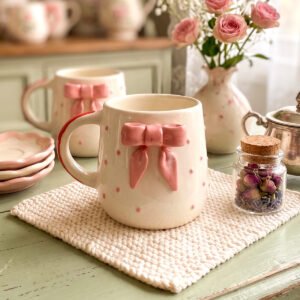 Pink Bow Ceramic Aesthetic Mug