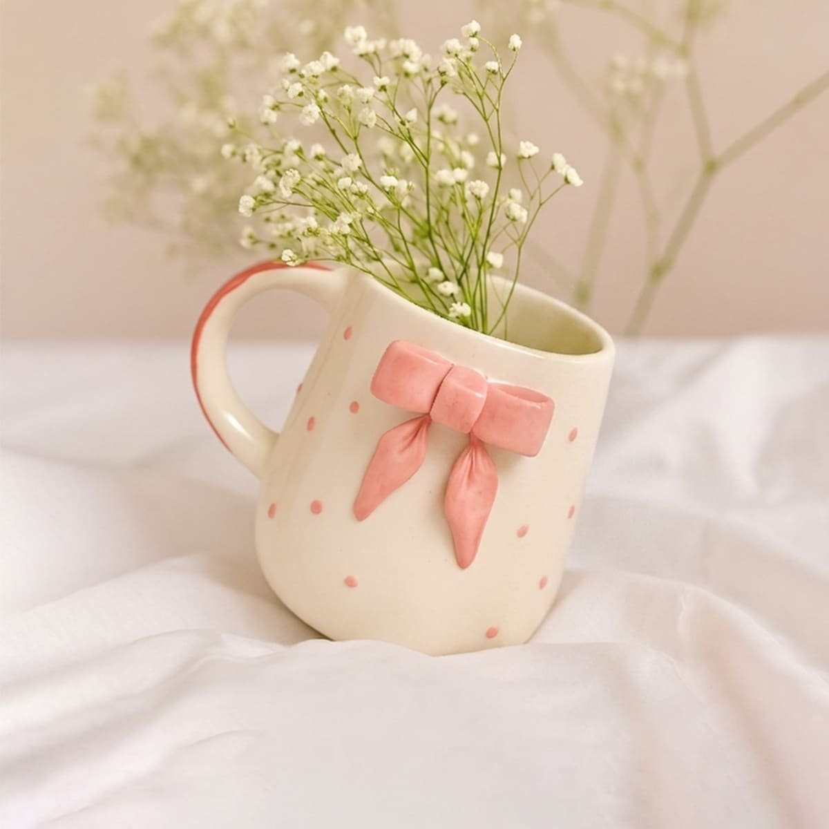 Pink Bow Ceramic Aesthetic Mug